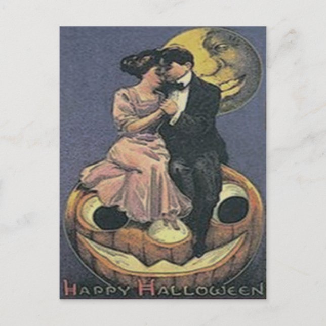 Couple Jack O Lantern Man In The Moon Postcard (Front)