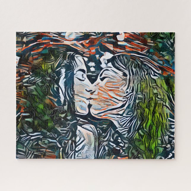 Couple Kissing | Colourful Abstract Jigsaw Puzzle (Horizontal)