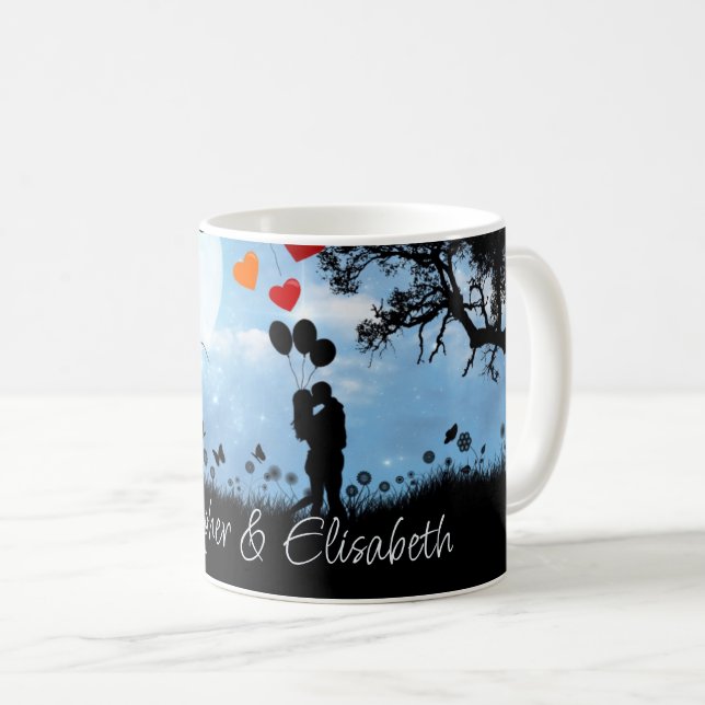 Couple Kissing Romantic Moonlight Personalised Coffee Mug (Front Right)