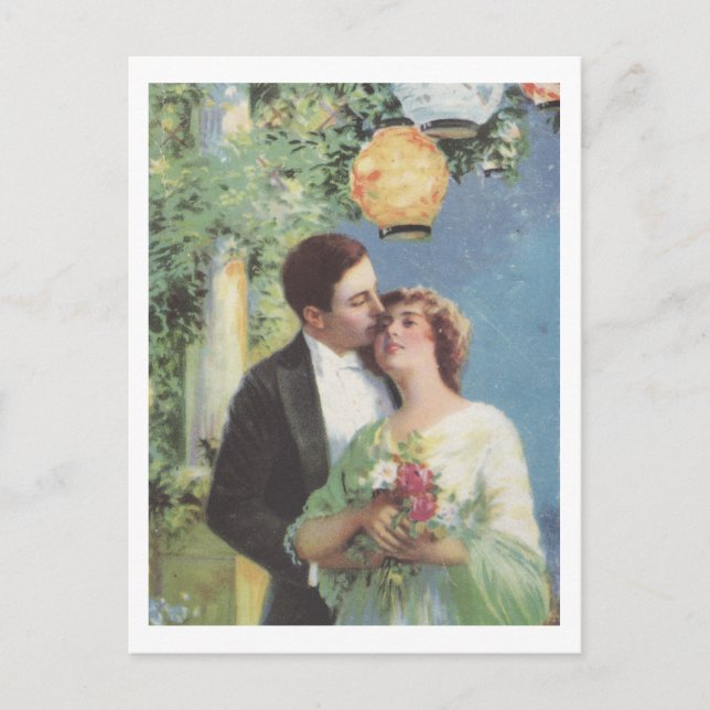 Couple Kissing under Lantern's light postcard (Front)