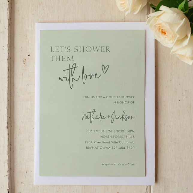 Couple Let's Shower Them Sage Green Bridal Invitation (Creator Uploaded)