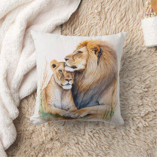 Couple lion male & female in love for lion lovers cushion