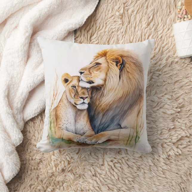 Couple lion male & female in love for lion lovers cushion (Blanket)