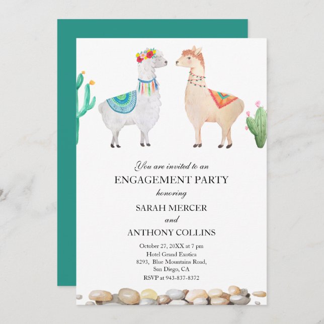 Couple Llama Engagement Party Invitation (Front/Back)