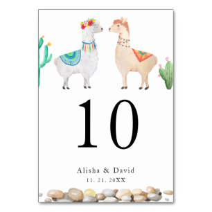 Couple Llama Wedding Table Number