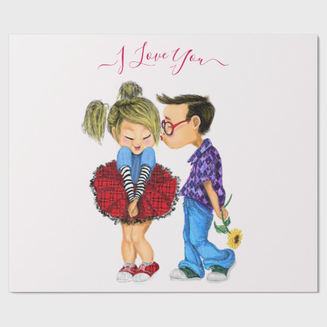 Couple Love Gift Wrapping Paper - I Love You (Flat)