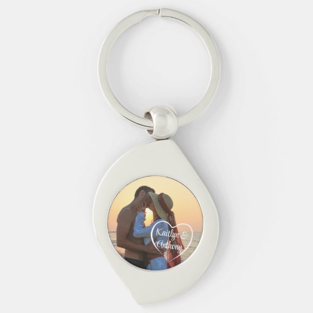 Couple Love Heart Photo Names Key Ring (Front)