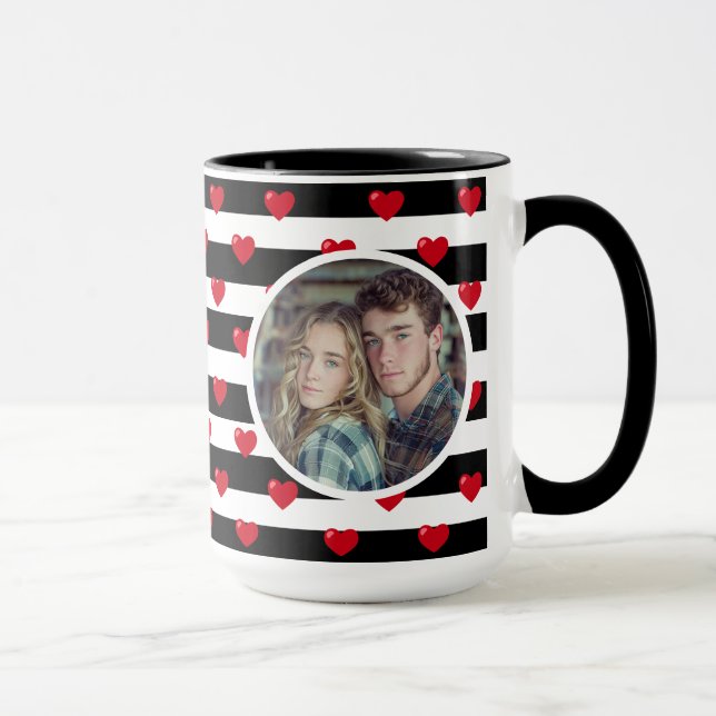 Couple Love Hearts Stripe | Valentines Day Photo Mug (Right)