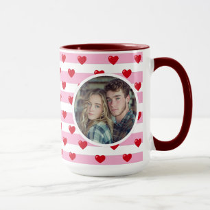 Couple Love Hearts Stripe   Valentines Day Photo Mug
