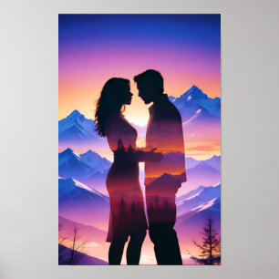 Couple Love Romantic Sunset Silhouette Beautiful  Poster