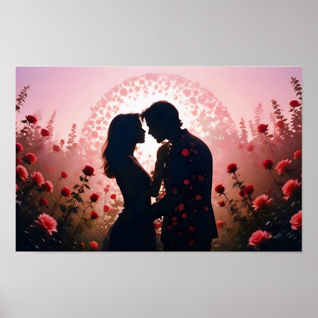Couple Love Romantic Sunset Silhouette Wedding Poster (Front)
