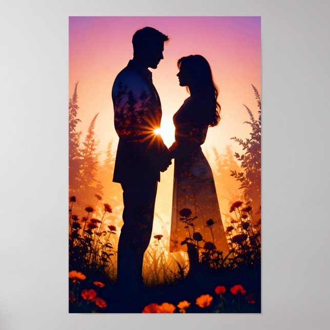 Couple Love Romantic Sunset Silhouette Wedding Poster (Front)