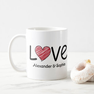 Couple Love Scribble Heart Modern Black & Red Coffee Mug