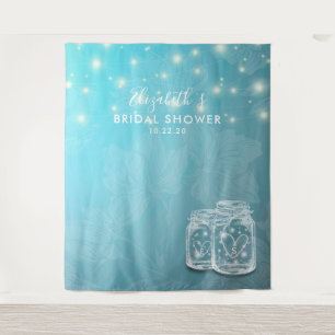 Couple Mason Jars Floral Bridal Shower Backdrop Tapestry
