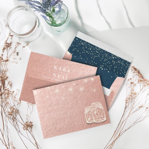 Couple Mason Jars String Lights Rose Gold Wedding  Envelope