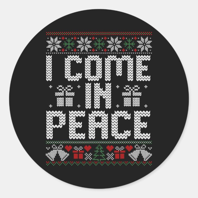 Couple Matching Peace I Come In Peace Ugly Sweater Classic Round Sticker (Front)