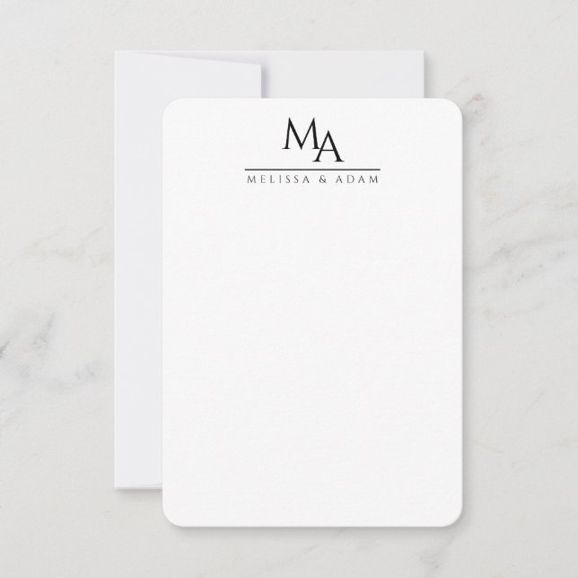 Couple Monogram Black White Elegant Modern Thank You Card (Front)