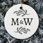 Couple Monogram Elegant Botanical Ceramic Ornament<br><div class="desc">Add a touch of class to your decor with this unique personalised couple monogram initial botanical leaves design.  Modern,  minimalist and simple serif font for a sophisticated look.  Original art by Nic Squirrell.</div>