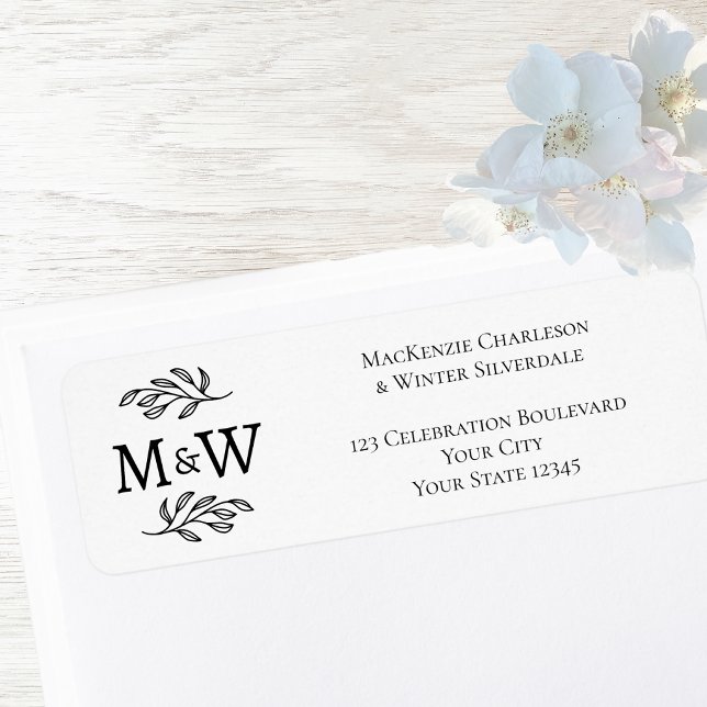 Couple Monogram Elegant Wedding Return Address Label (Modern wedding couple monogram initials return address label)
