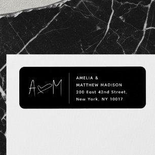 Couple Monogram Heart Black Return Address Label