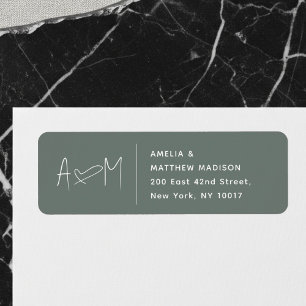 Couple Monogram Heart Green Return Address Label