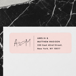 Couple Monogram Heart Pink Return Address Label
