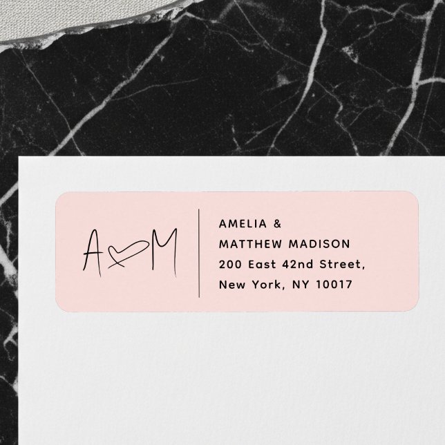 Couple Monogram Heart Pink Return Address Label (Creator Uploaded)