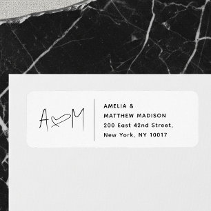 Couple Monogram Heart White Return Address Label