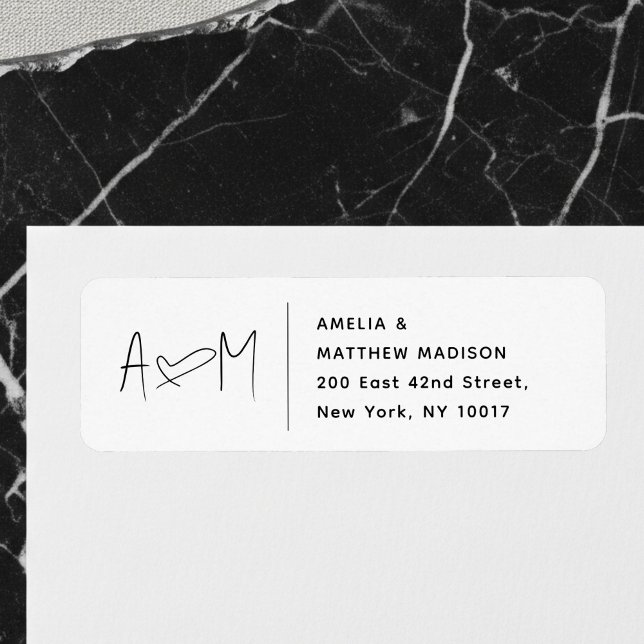 Couple Monogram Heart White Return Address Label (Creator Uploaded)