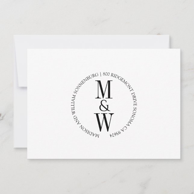 Couple Monogram Minimalist Black White Note Card (Front)