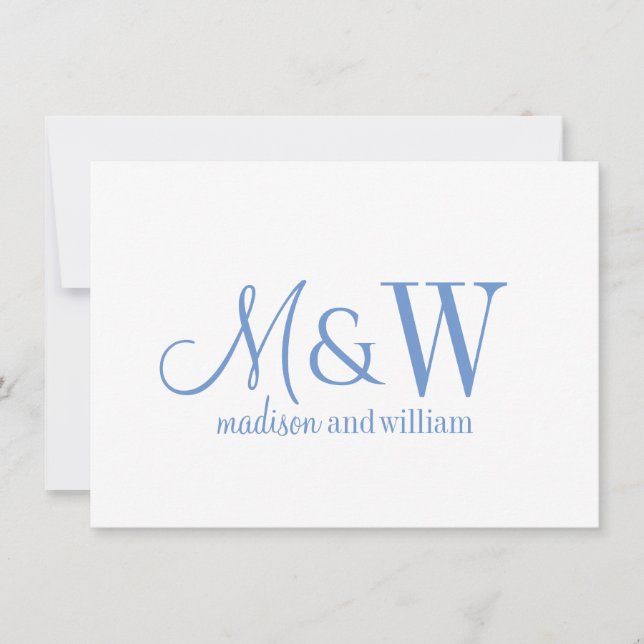 Couple Monogram Minimalist Blue Script & Serif Card (Front)