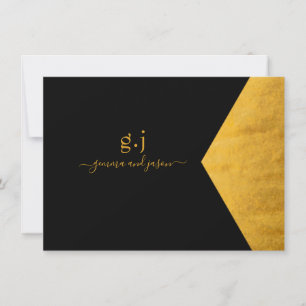 Couple Monogram Minimalist Faux Gold Foil Black Card