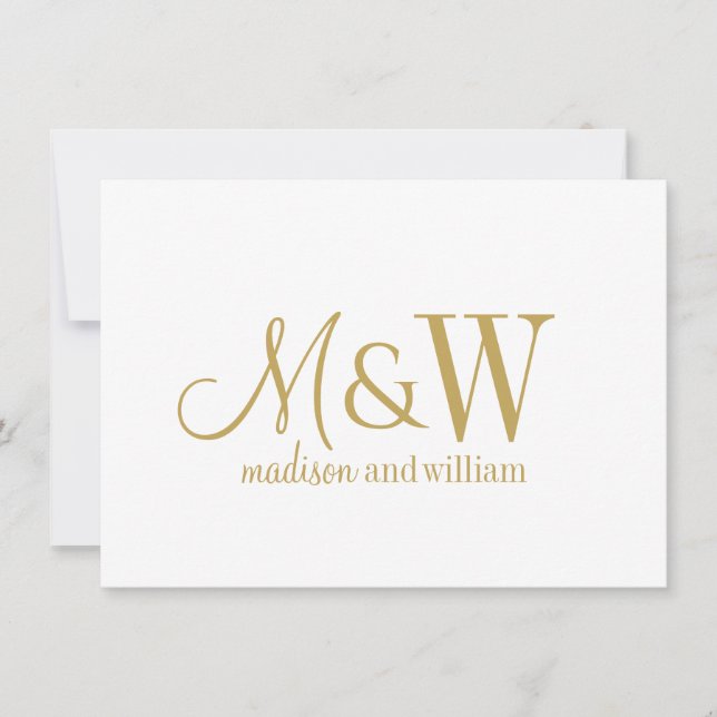 Couple Monogram Minimalist Gold Script & Serif Card (Front)