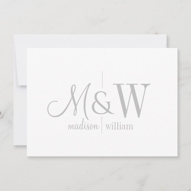 Couple Monogram Minimalist Grey Script & Serif Card (Front)