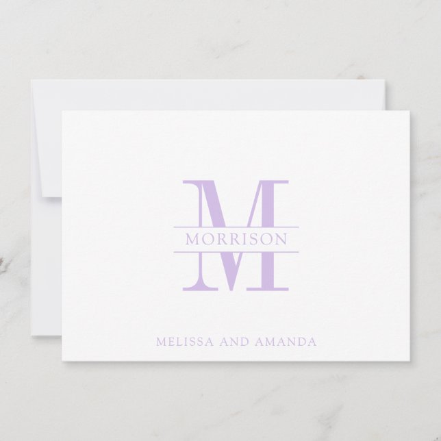 Couple Monogram Minimalist Lavender Note Card (Front)