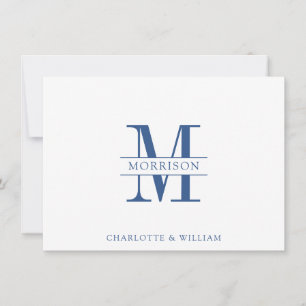 Couple Monogram Minimalist Navy White Note Card