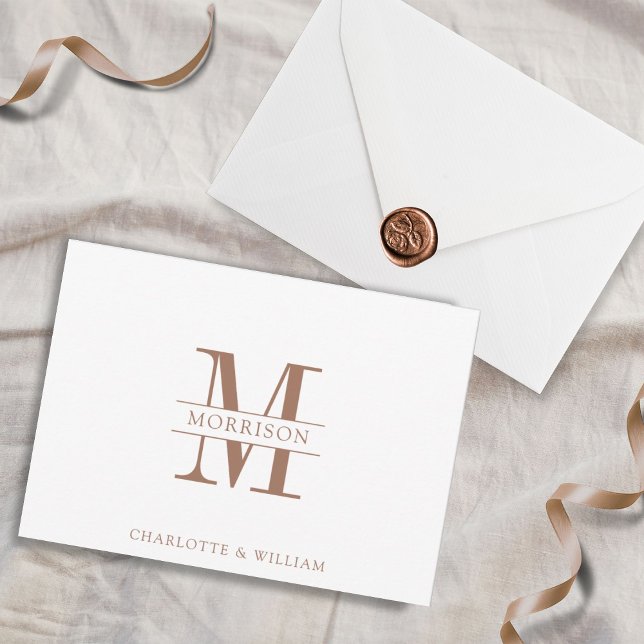 Couple Monogram Minimalist Simple Brown And White Card (Creator Uploaded)