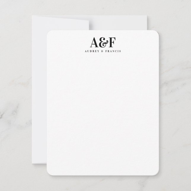 Couple Monogram Minimalist Simple Chic Black White Card (Front)