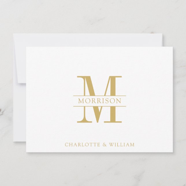 Couple Monogram Minimalist Simple Gold And White Card (Front)