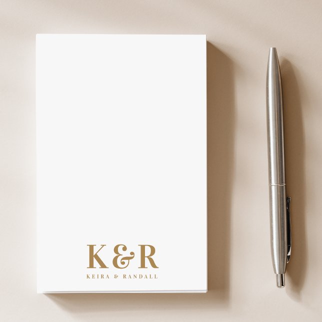 Couple Monogram Minimalist Simple Gold and White Post-it Notes (Creator Uploaded)