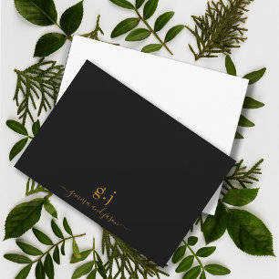 Couple Monogram Minimalist Simple Gold Black Card