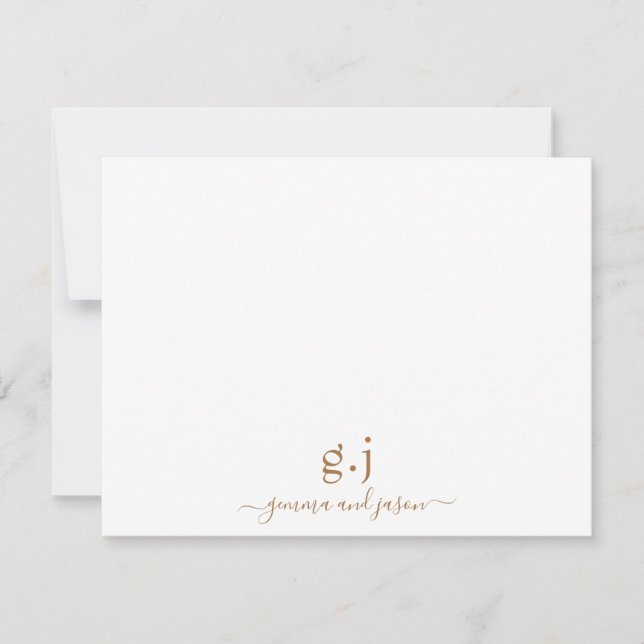 Couple Monogram Minimalist Simple Gold White  Card (Front)