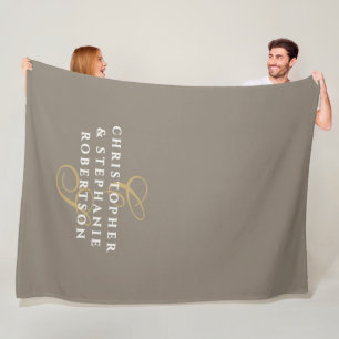 Couple Monogram Minimalist Taupe Gold White Chic Fleece Blanket