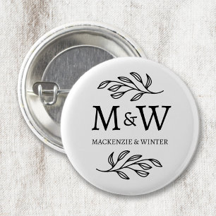 Couple Monogram Names Wedding Elegant Botanical 3 Cm Round Badge