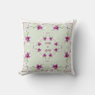 Couple Monogram Red Green Orchids Pillow