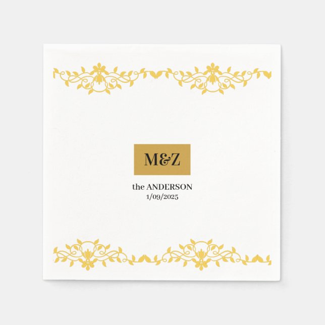 Couple Monogram wedding date decorative boarder Napkin (Front)