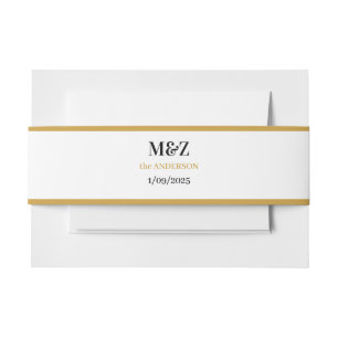 Couple Monogram wedding date simple golden boarder Invitation Belly Band