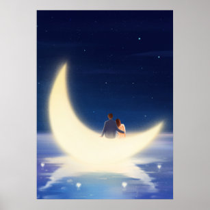 Couple Moon Love Each Other Poster