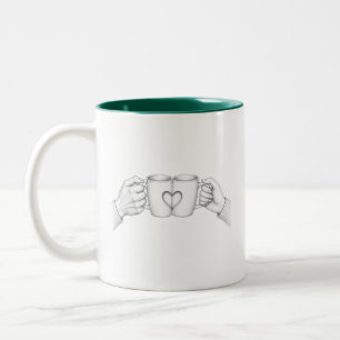 Couple Mugs Heart Toast Colouring Page Line Art Mu