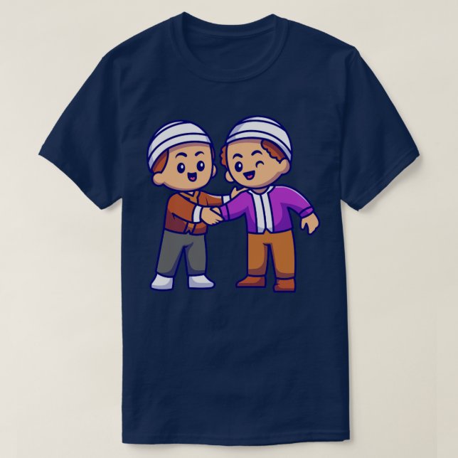 Couple Muslim Men Shaking Hands Cartoon1 T-Shirt (Design Front)